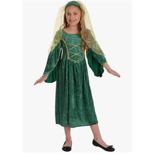 fun shack Green Girls Renaissance Costume, Medieval Princess Outfit for Kids, Historical Dress Up for Girls S