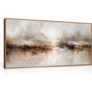 Large Abstract Brown Pastel Framed Canvas Wall Art,Neutral Black Gray Wall Decor,Modern Brush Stroke Painting,Minimalist Textured Artwork for Living Room,Bedroom,Dining Room,Office -20"x40"x1