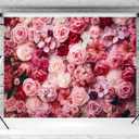 7x5ft Flower Backdrop Pink Red Rose Flowers Floral Wall Photography Background Birthday Baby Shower Wedding Party Banner Decorations Supplies Photo Booth Props
