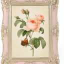 EXYGLO 5x7 Vintage Resin Picture Frame, 5 by 7 Pink Ornate Antique Frame with Gold Trim, Retro Frame for Desktop or Wall Display, Horizontal/Vertical