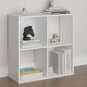 4-Cube Bookshelf, Open Back Storage Shelves, Heavy Duty Wood Cubby Organizer for Small Spaces, Dorm Room Apartment Office, Unit for Book Toy Record Player Display (White, 4-Cube)