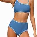 Girls Swimsuit 2 Piece Bikini Set Contrast Trim Bathing Suit Padded Solid Color Swimwear with Adjustable Strap, 9-10Y 