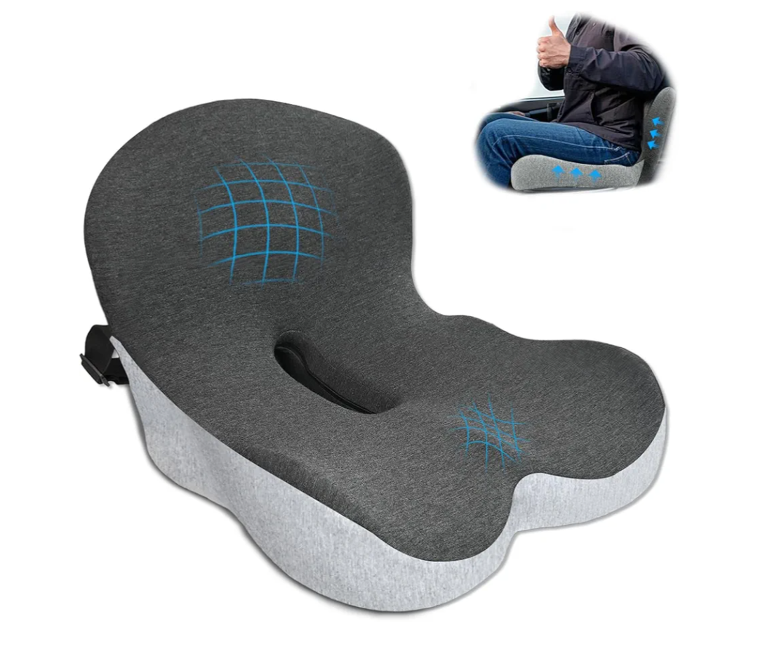 Memory Foam Seat Cushion,Office Chair Cushion with Lumbar Support for Back Pressure Relief, Car Seat Cushion with Adjustable Strap,Sciatica Pad Cushions for Car,Truck, Desk,Gaming Chair