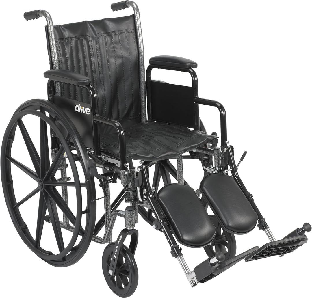 Drive Medical SSP218DDA-ELR Silver Sport 2 Lightweight Folding Wheelchair with Detachable Desk Arms and Swing Away Footrests, Black