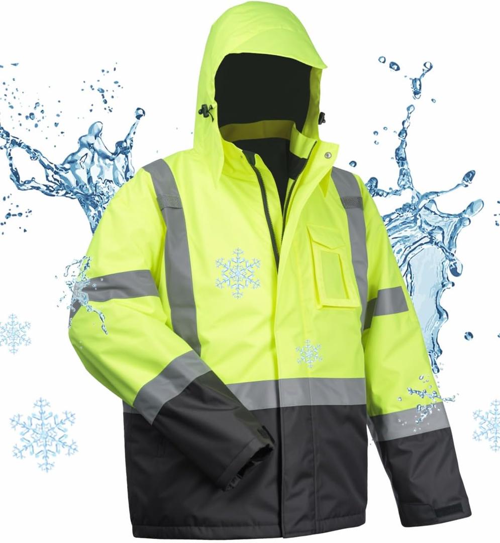 toolant 100% Waterproof Safety Jackets for Men, Hi Vis Reflective Work Jackets, Construction Rain Coats for Cold Weather (X-Large, Yellow)