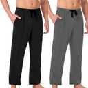 BAMBOO COOL Men's Pajamas Bottoms, Pajama Pants for Men, Lounge Sleep Pant, Pj Bottom, Soft Comfy Sleepwear with Pockets, Black, Grey(2 Pack)