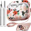 Inesore for AirPods Pro 3 Case 2025 with Lock, for Women Girly Floral Cute Case Compatible with Apple Airpods Pro 3rd Generation Cover, with Phone Stand,Keychain & Cleaner Kit White Peony