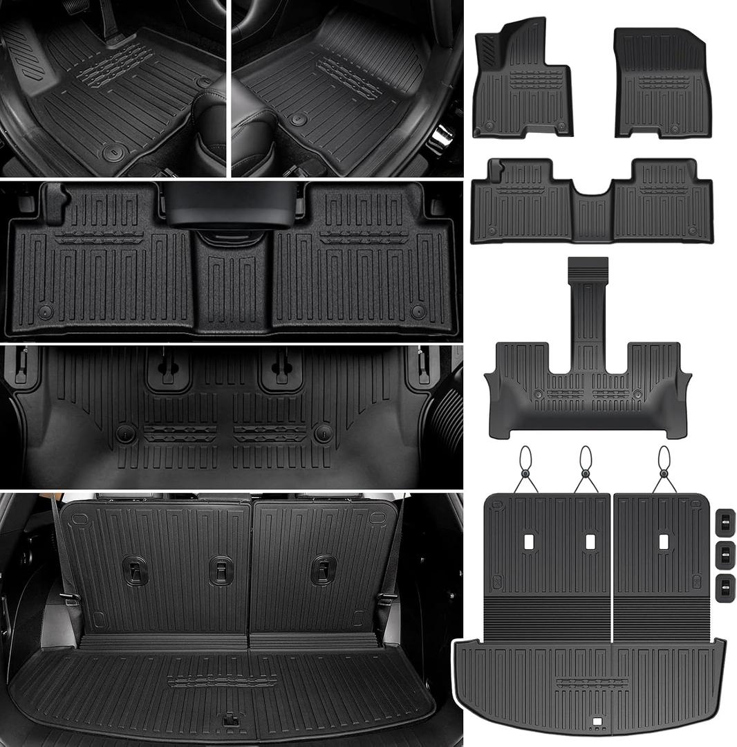 Floor Mats for Hyundai Palisade Hybrid 2026 7&8 Seat w/Cargo Mat | Full Protection Mat Set with Cargo Liner, All Weather TPE, Non Slip & Odorless & Scratch Proof, Palisade Hybrid Accessories