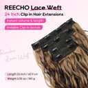 REECHO Curly Clip in Hair Extensions, 4PCS 24 inch Long Hair Extensions Clip ins Lace Weft Natural Hairpieces for Women Daily, Dark Brown with Highlights