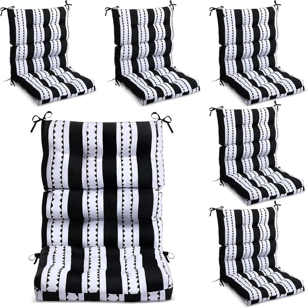 6 Pack High Back Outdoor Chair Cushions Bulk Waterproof Indoor Outdoor Chair Cushion Seat and Back Rocking Chair Cushion Thickened Patio Chair Pad for Indoor and Outdoor (Classic Strip)