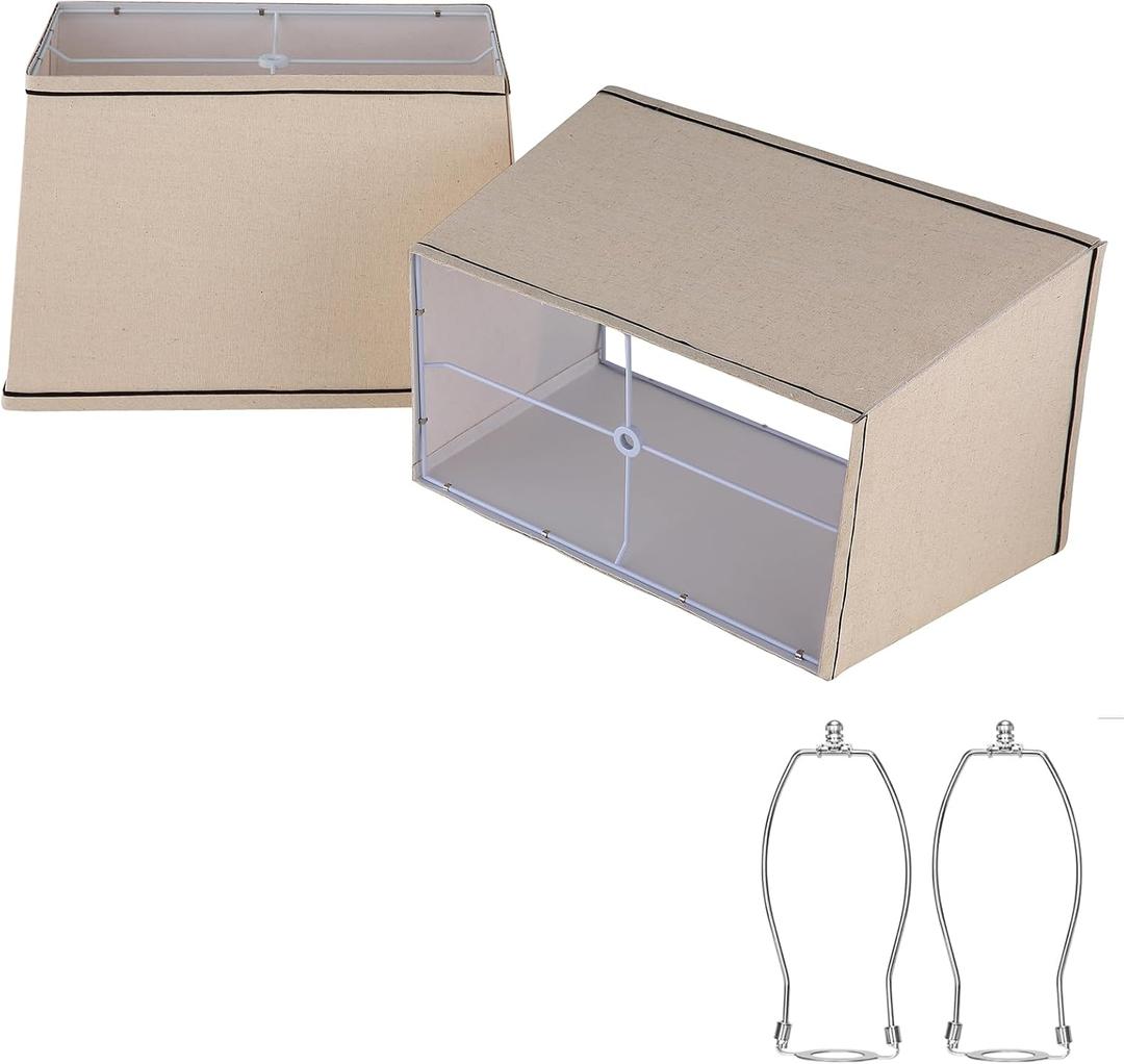 T Shape Lampshades Set of 2, Natural Linen Top L13.78'' x W7.5''xBottom L15.75''xW9.45''*High 10.24", Easy Assembly Replacement Beige Shade for Table Lamps Floor Lamps,Half and Spider Fitter Included