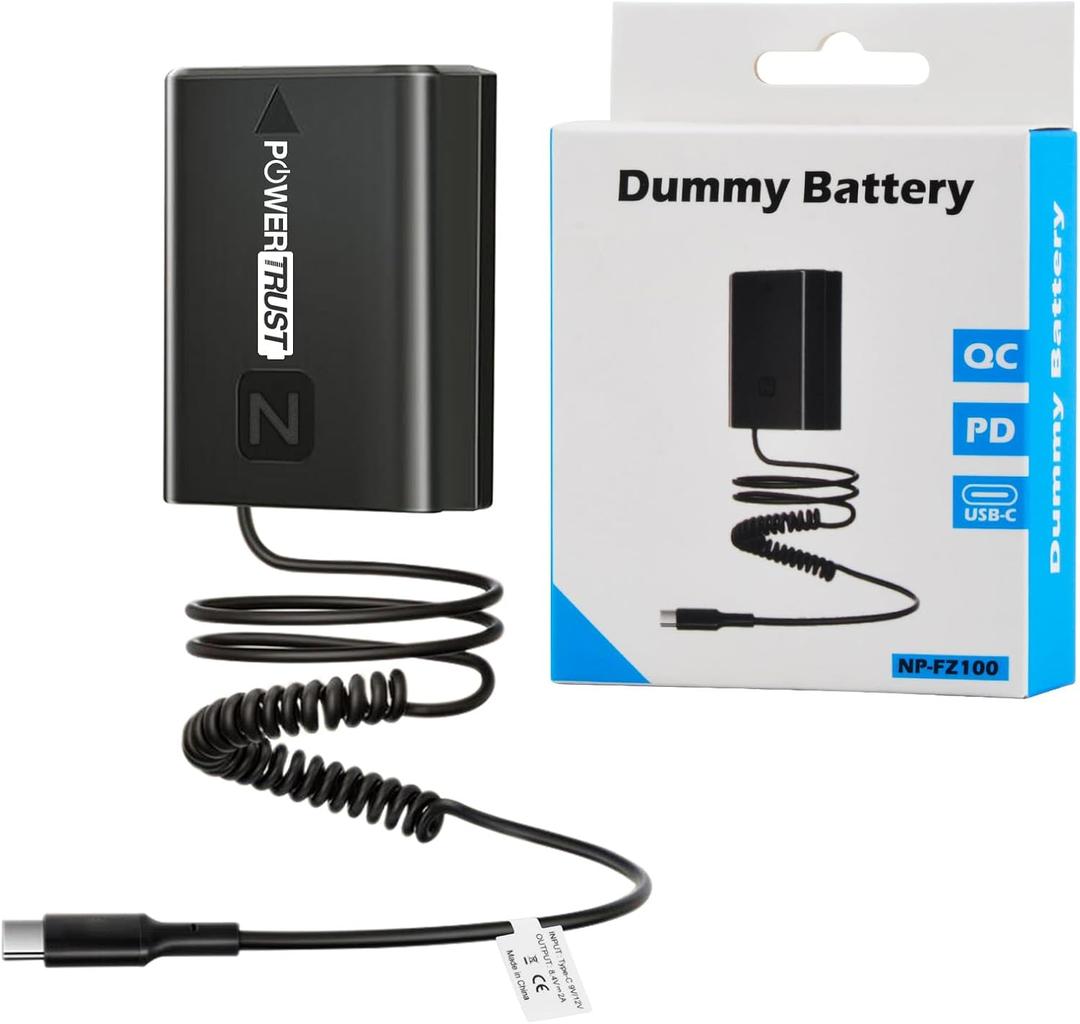 NP-FZ100 Dummy Battery with USB Type-C Spring Power Cable Compatible with Sony FX3 FX30 ZV-E1 A1 A6600 A6700 A7III A7IV A7C A7CII A7CR A7RIII A7RIV A7RV A7SIII A9 A9II Camera