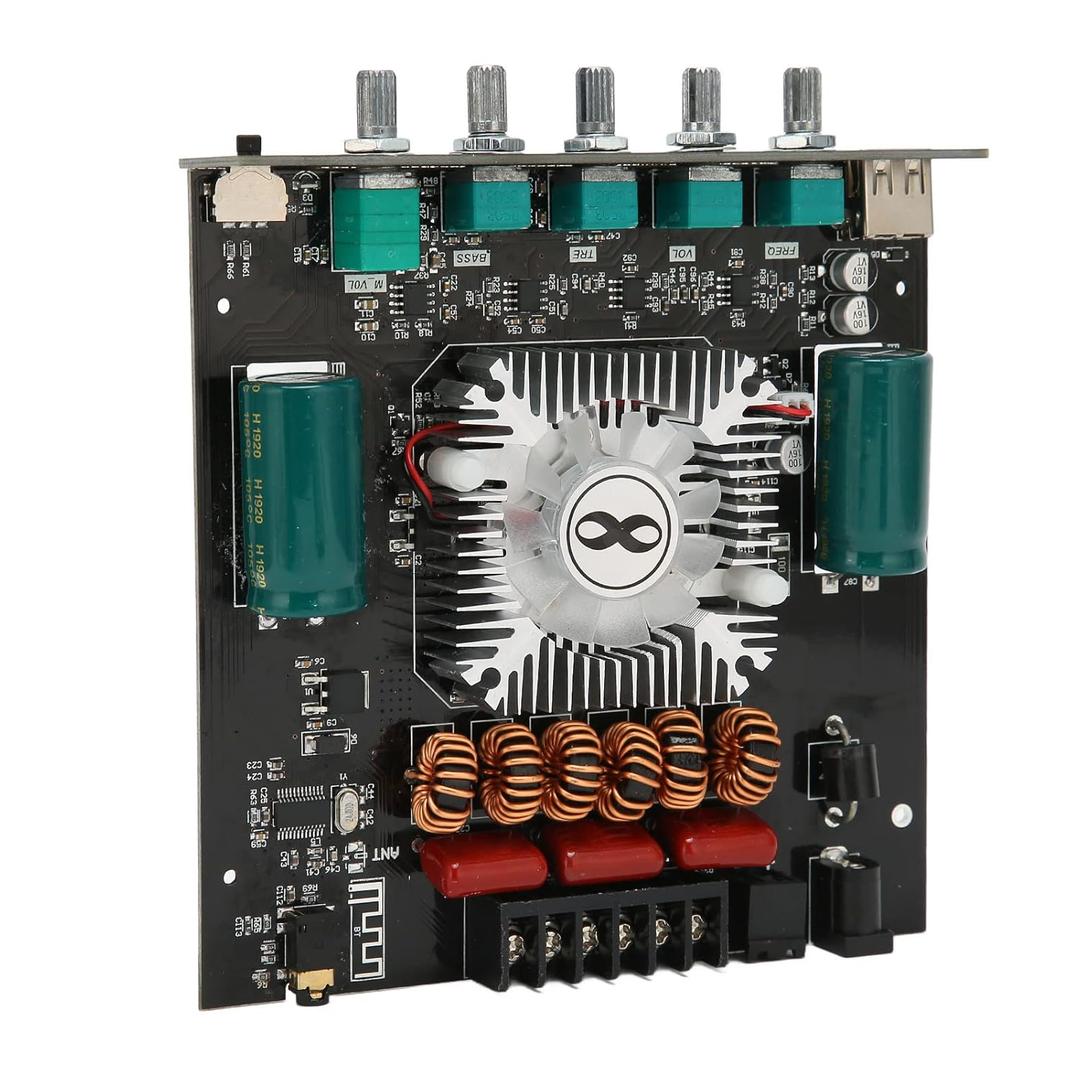 BT Power Amplifier Board, DC15 36V Built in Super Quiet Fan, Adjustable Frequency Level High Sound Low Sound Power Amplifier Module, Noiseless USB Amplifier Board for Wireless Speaker Board