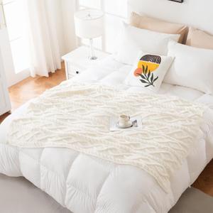 Excervent Ultra Soft Microfiber Plush Fluffy Blanket, Luxurious Fuzzy Chunky Knit Throw Blankets for Couch Sofa Bed and Chair (50x60inch) Ivory Knit