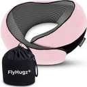 FlyHugz Neck Travel Pillow | Memory Foam Neck Pillow for Comfort on Airplane | Compact and Ergonomic Design for Travel, Car Rides, and Home Use | Ideal for Adults and Kids (Pink)