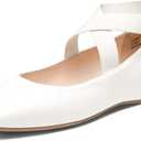 DREAM PAIRS Women's Ballet Flats, Comfortable Slip-On Square Toe Dress Shoes with Elastic Ankle Straps (10, White-pu)