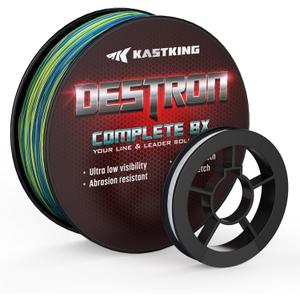 KastKing Destron Braided Fishing Line, Highly Abrasion Resistant, Improved Knot Strength, Ultra-Thin Diameter Superline, Zero Stretch & Memory, CFT Color Fast Technology, 75% Thinner Than Mono (150 Yds-40 LB, Z-Plus Version-X8-Teal Camo)