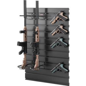 VEVORHeavy Duty Steel, Indoor Rifle Shotgun Rack with J-Hooks, Additional Tray Storage, Gun Accessories Display Storage Holder, Hold Up to 3 Rifles or Shotguns, for Tactical Gear