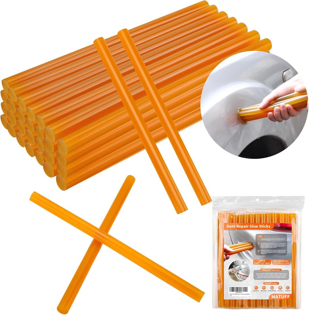 32 Pcs Dent Repair Glue Sticks, 0.43 Dia x 8 Long Yellow Hot Glue Sticks, Paintless Dent Repair Tool Kit PDR Glue Sticks for Craft Gun and Car Body Repair Dent Remover Tool