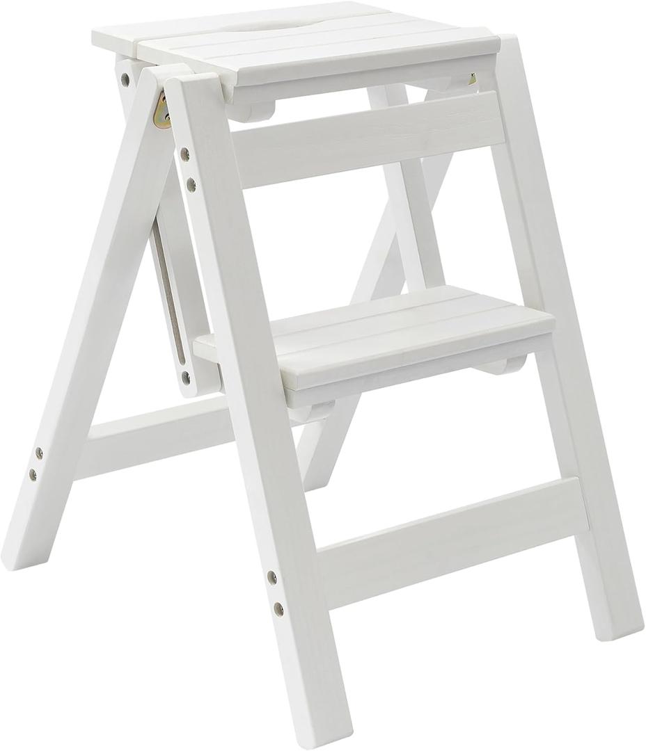 Folding Step Stool Step Ladder 2 Tier, Multi-Functional Folding Solid Wood Ladder Stool, Step Stool Household Muliti-Color Step Ladder Stool for Household and Office 330lbs,White,2step Folding Step Stool Step Ladder 2 Tier, Multi-Functional Folding Solid Wood Ladder Stool, Step Stool Household Muliti-Color Step Ladder Stool for Household and Office 330lbs,White,2step