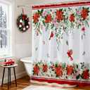 Mocsicka Christmas Shower Curtain Red and White Poinsettias Cardinals Bathroom Shower Curtain Winter Xmas Holiday Waterproof Fabric Shower Curtains Bathtub Decor with 12 Hooks 72 X 72 Inches