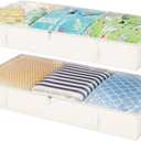 2-Pack Under Bed Storage, 6 Inches Tall Closet Organizers and Storage Bins with Sturdy Sidewalls/Bottom/4 Handles, Beige