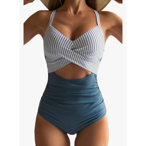 Eomenie Women's One Piece Swimsuits Tummy Control Cutout High Waisted Bathing Suit Wrap Tie Back 1 Piece Swimsuit, SIZE L