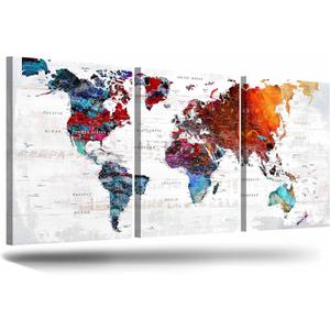 World Map Wall Art Living Room Wall Decor Office Pictures for Wall Decorations Large Abstract Art 60" W x 28" H Framed Paintings for Dining Room (60L" x 28W", 2-Colorful)