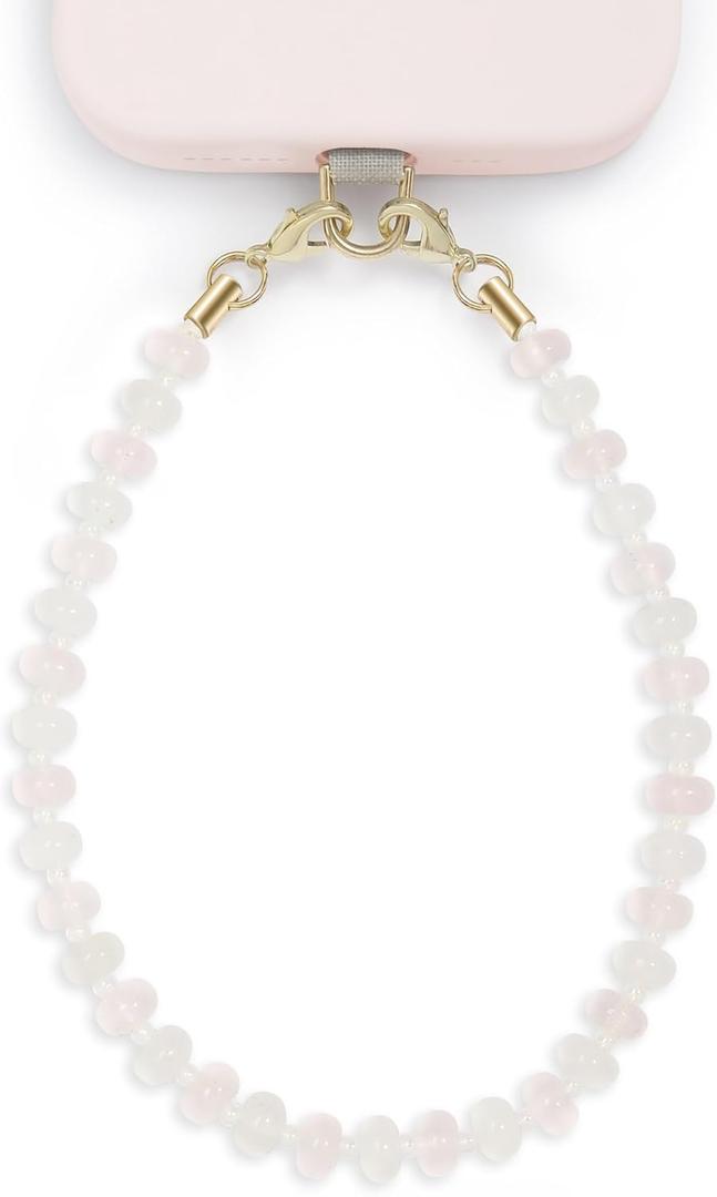 Posadina Natural Stone Phone Charm, Beaded Healing Phone Wrist Strap, Handmade Cellphone Chain Lanyard with Tether Tab (Rose Moon)