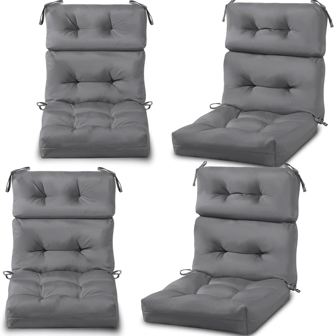 Geelin 4 Pcs High Back Patio Chair Cushion Indoor Outdoor Seat Chair Cushions Back Tufted Patio Rocking Pads Weather Replacement for Furniture (Light Gray)