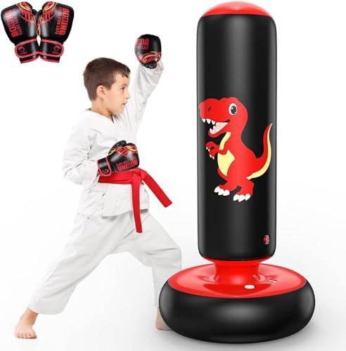 QPAU Inflatable Punching Bag, 48 Inch Stable Inflatable Boxing Bag for 3-6 Kids,Dinosaur Toy & Gifts for Boys and Girls, Kids Boxing Set for Practicing Karate, Taekwondo