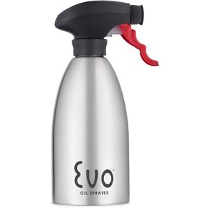 Evo Oil Sprayer 18/8 Stainless Steel, NonAerosol for Olive, Cooking Oils, and Vinegars, Silver, 16Ounce Capacity