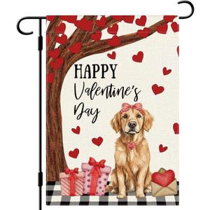 DLZDN Valentines Day Dog Garden Flag Golden Retriever Love Heart Flag 1218 Inch Double Side Vertical Burlap Farmhouse Yard Sign Spring Holiday Outdoor Decoration