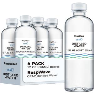12 oz 6-Pack Distilled Water for CPAP Machines | Made in USA | Use with ResMed and Respironics Machines | Travel-Friendly, Clean, Multi-Use