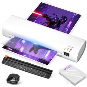 A4 Thermal Laminator with Trimmer & Corner Rounder, 9 Inch Portable Laminator Machine for Home, Office, School, Business, Anti-Jam Tech & 40 Sheets Included