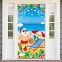2 x 73 x 36 Inch Christmas Door Cover, Summer Christmas Beach Santa Door Banner with Palm Trees Ocean Tropical Design for Front Door Porch Party Decorations