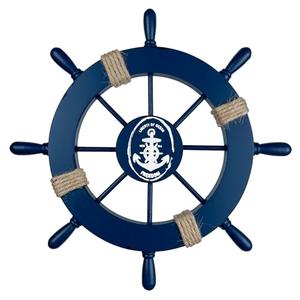 Woboeio Nautical Ship Steering Wheel Decor,11in Wood Ship Rudder with Rope,Nautical Wall Art for Beach House,Home,Door Frame,SailBoat (Dark Blue)