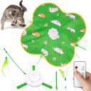 Interactive Cat Toy, Rechargeable Automatic Moving Concealed Feather, Touch-Activated with Mouse Squeak, 3 Modes, USB Cat Kitten Toy for Indoor Cats, Exercise & Boredom Relief