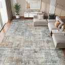 cotiled Washable 8x10 Area Rug for Living Room - Modern Abstract Carpet with Non-Slip Backing, Low Pile & Soft, Stain Resistant, Kid & Pet Friendly Decor for Bedroom & Dining Room - Blue Brown