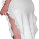 Women's Sexy Fringe Ruffle Sleeveless Backless Off Shoulder Bodycon Split Irregular Hem Maxi Flowy Dress (White, M)