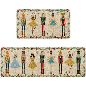 Christmas Kitchen Rugs Set,Nutcracker Kitchen Mats for Floor,Christmas Kitchen Decor,Holiday Decorations for Home,17x30 inch Door Mat+17x47 inch Runner Rug