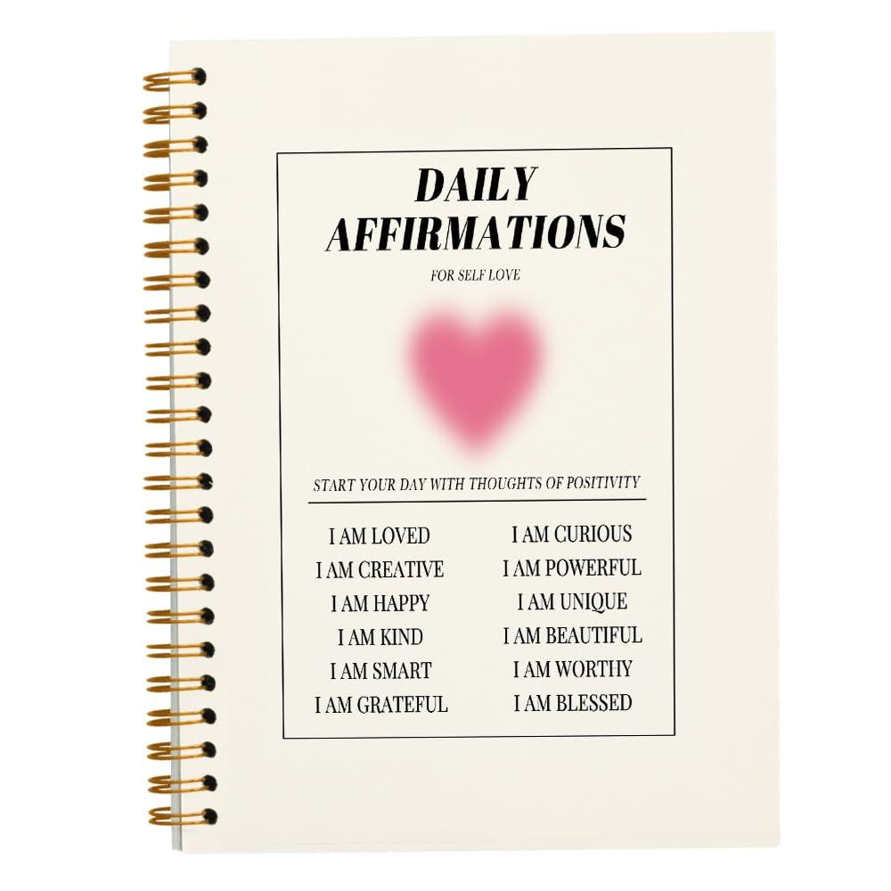JWVK Daily Affirmations Preppy Pink Aura Heart Notebook,Trendy Positive Affirmations Inspirational Notebook Journal for Teen Girl Work Office School Student Teacher,Hardcover Spiral Notebook 5.5x8.3 and YUNISS Christmas Gifts 18 Colors Acrylic Paint
