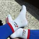 Women's Cute Grip Pilates Socks Non-Slip Crew Yoga Barre Socks with Colored cuff & Embroidery (Red-1 Pack)