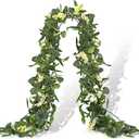 Tigeen Artificial Eucalyptus Garland Plant 6.5 FT Wedding Faux Leaves Greenery Garland Vines Hanging DIY Decoration for Home Party Table Runner Mantle Wall Decor(2 Pcs)