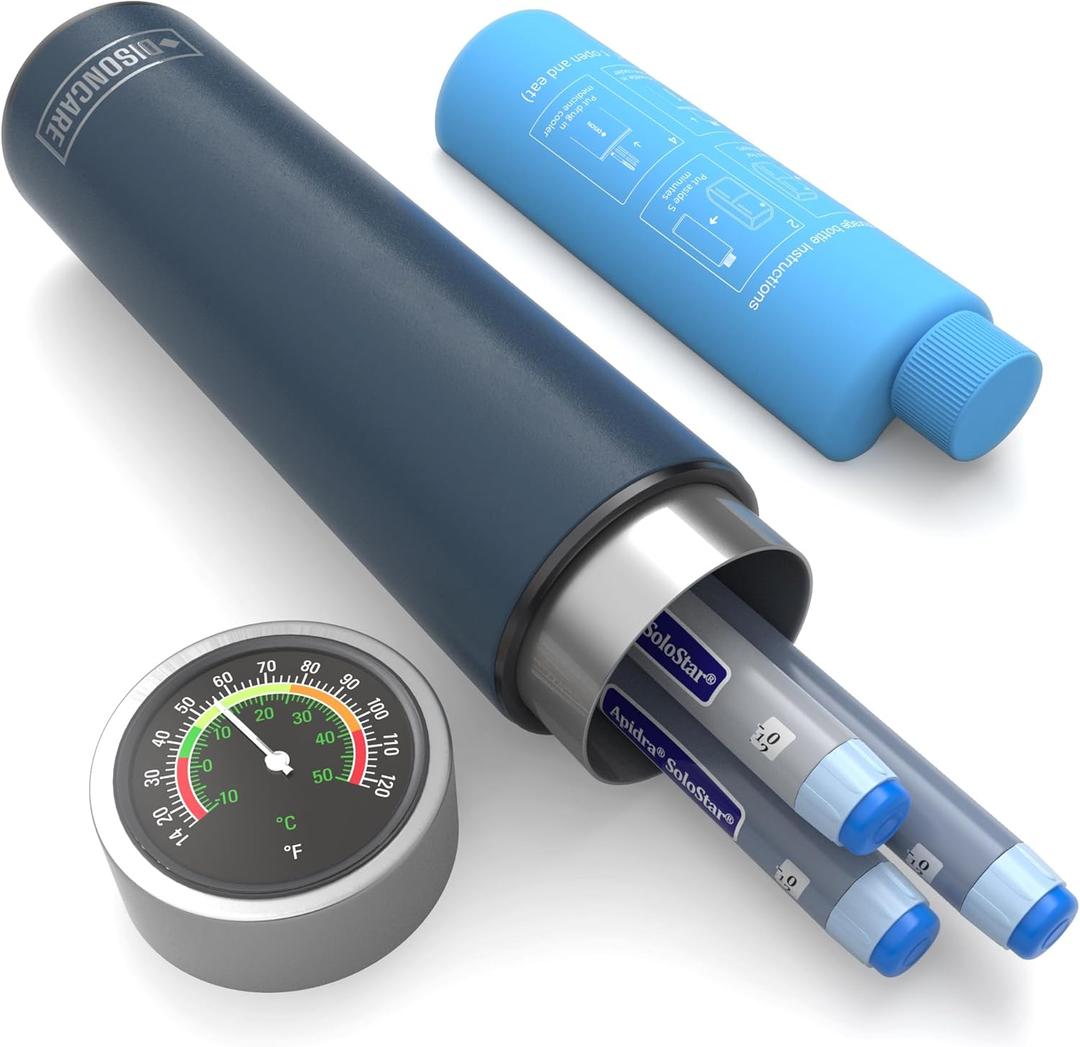 DISONCARE Odyssey 60H Insulin Cooler | Holds 3 Pens, Travel Case with Temperature Dial Cover, TSA-Approved Battery-Free Design, QR Medical Tag (Dark Blue)