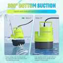 1/3 HP Submersible Water Pump 2000 GPH Portable Small Sump Pump For Pool Cover, Basements, Puddles, Gardens Ponds With 16.4 Ft Power Cord and Hose Adapters, Yellow