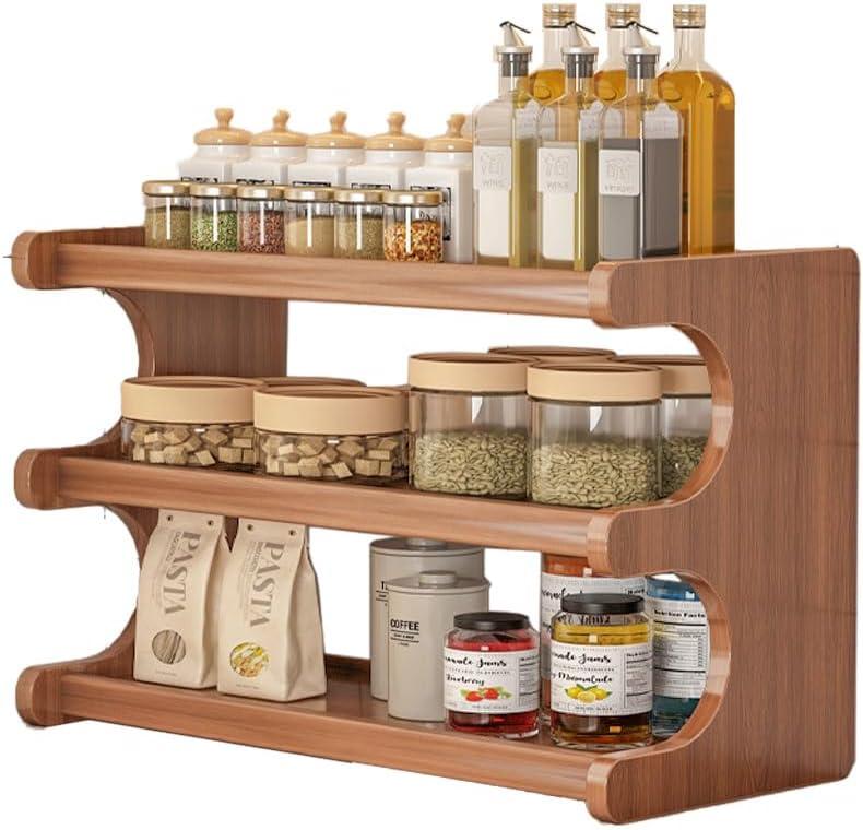 3-Tier Desktop Storage Shelf, Wooden Display Organizer, 19.7 x 7.9 x 14.2 inches, Brown