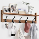 Osivaex 29'' Coat Rack Wall Mount with Shelf, Wood Wall Hooks with Storage, Entryway Shelf with 5 Hangers for Bathroom, Living Room, Bedroom, Rustic Brown