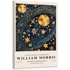 William Morris Wall Art Poster - Vintage Exhibition Print for Living Room Bedroom - Moon & Stars Textiles Art Canvas - 16x24inch Framed (16L" x 24W", style-8-Framed)