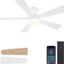 White Ceiling Fans with Lights - 46" Flush Mount Low Profile Ceiling Fan Light with 5 Double-Sided Blades, 6 Speeds 3CCT Reversible Motor, Modern Ceiling Fan for Indoor/Outdoor Patios